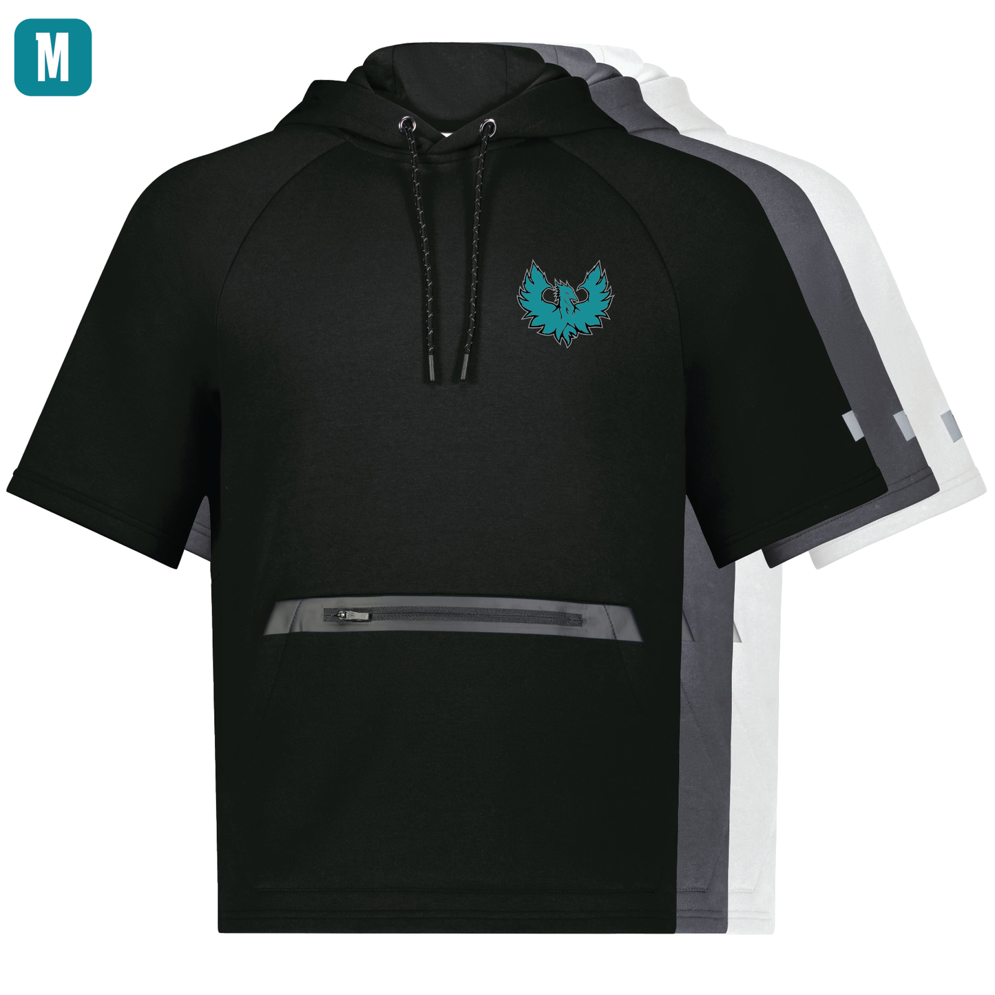 Teal Phoenix Logo - Adult Short Sleeve Tech Fleece Hoodie