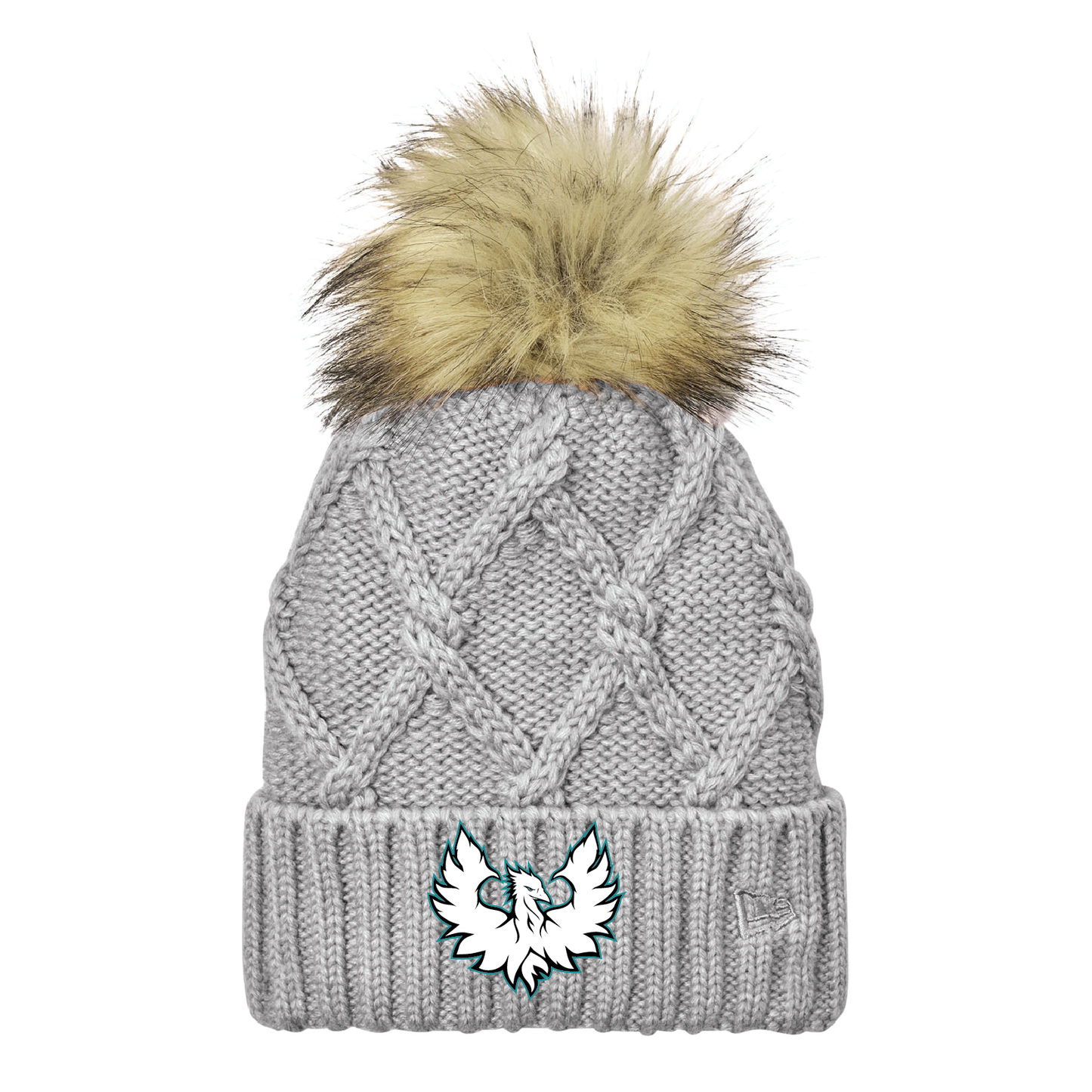 White Phoenix Logo - Faux Fur Pom Beanie