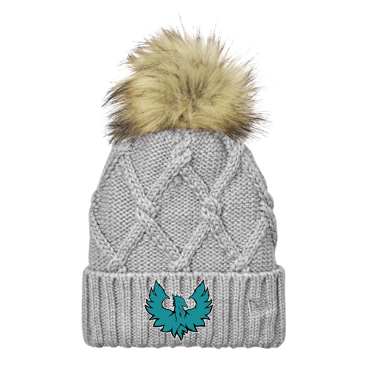 Teal Phoenix Logo - Faux Fur Pom Beanie