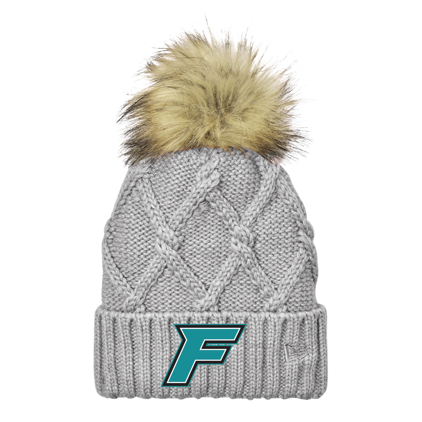 F Logo - Faux Fur Pom Beanie