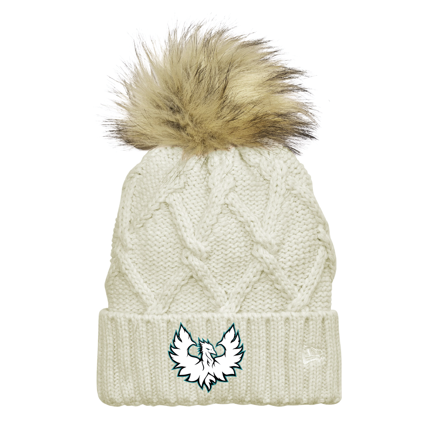 White Phoenix Logo - Faux Fur Pom Beanie