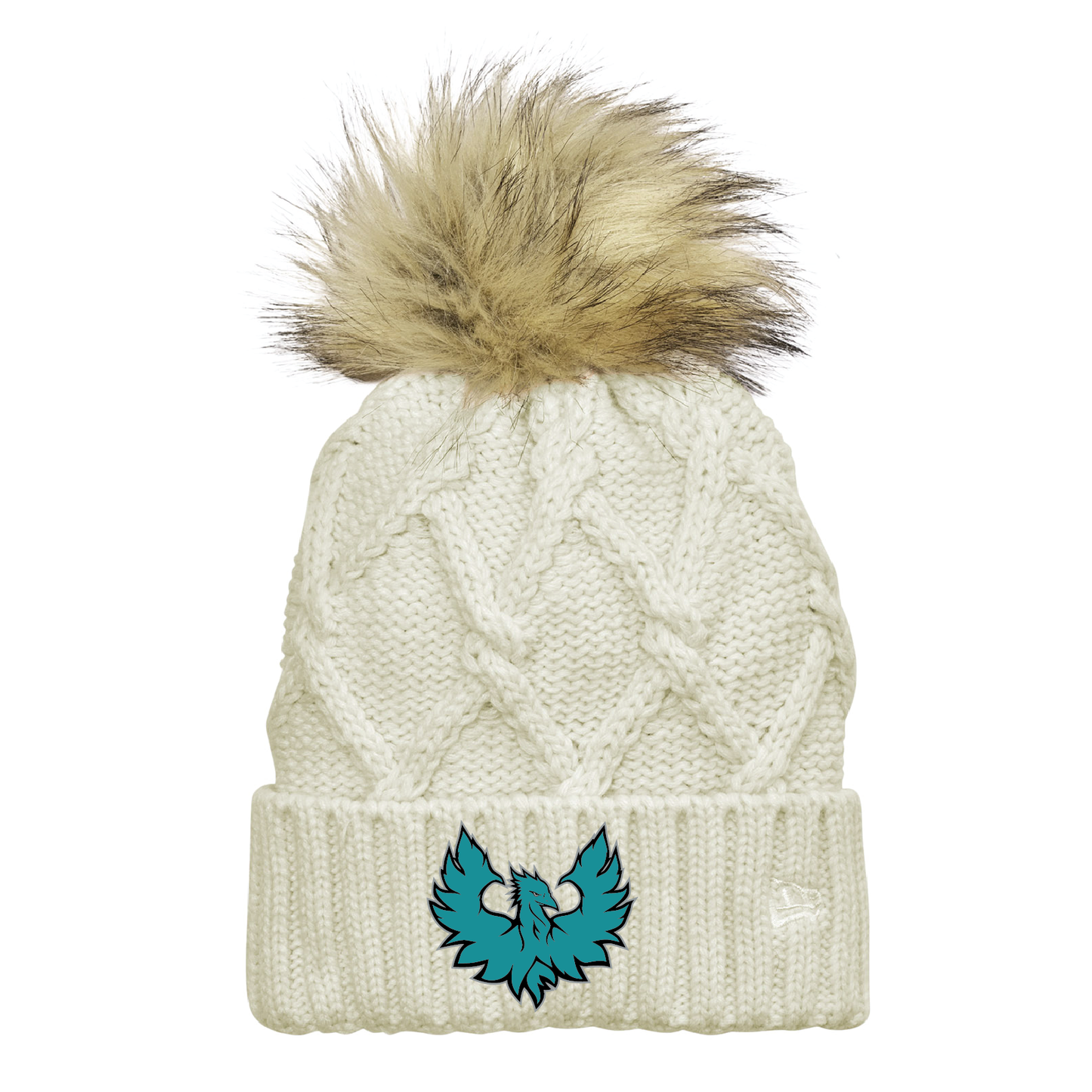 Teal Phoenix Logo - Faux Fur Pom Beanie