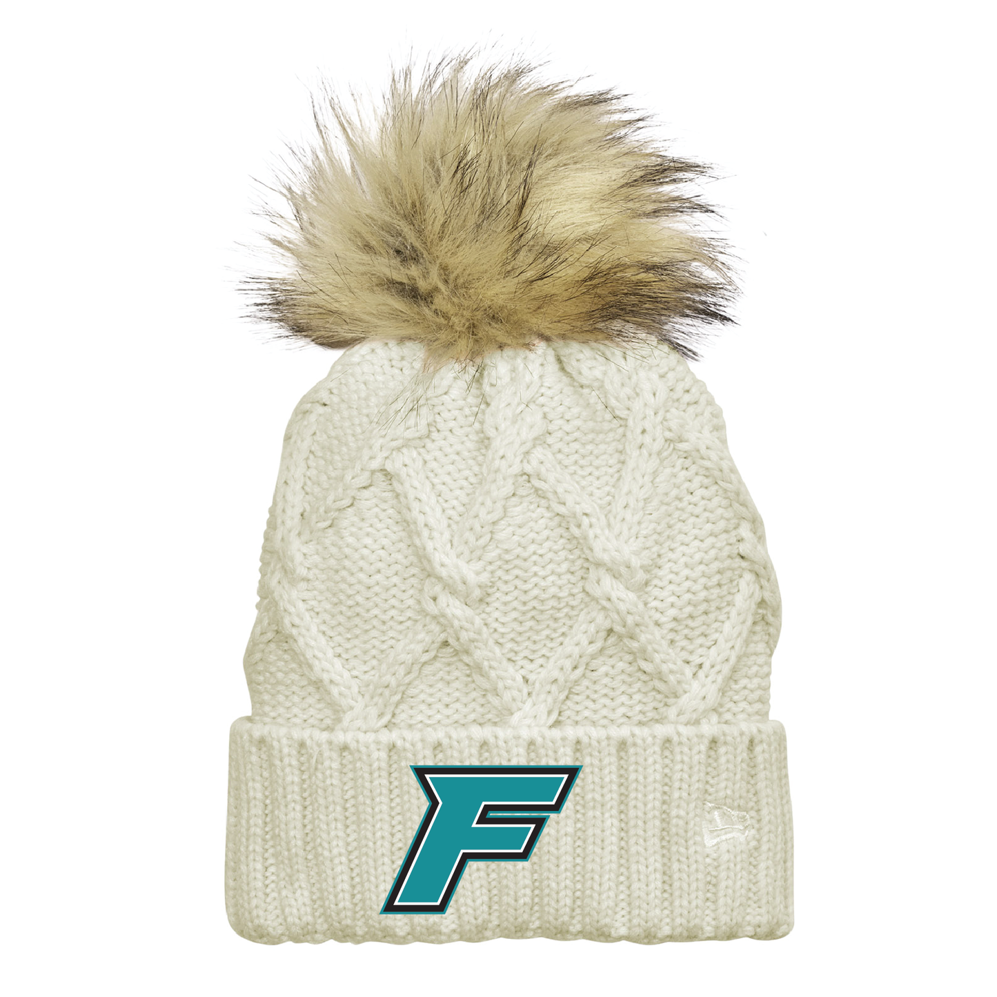 F Logo - Faux Fur Pom Beanie