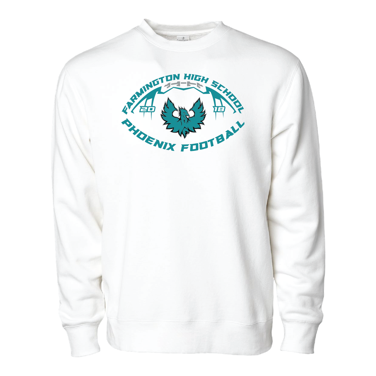 Farmington High School Phoenix Football W/Teal Phoenix  - Adult Crewneck Sweatshirt